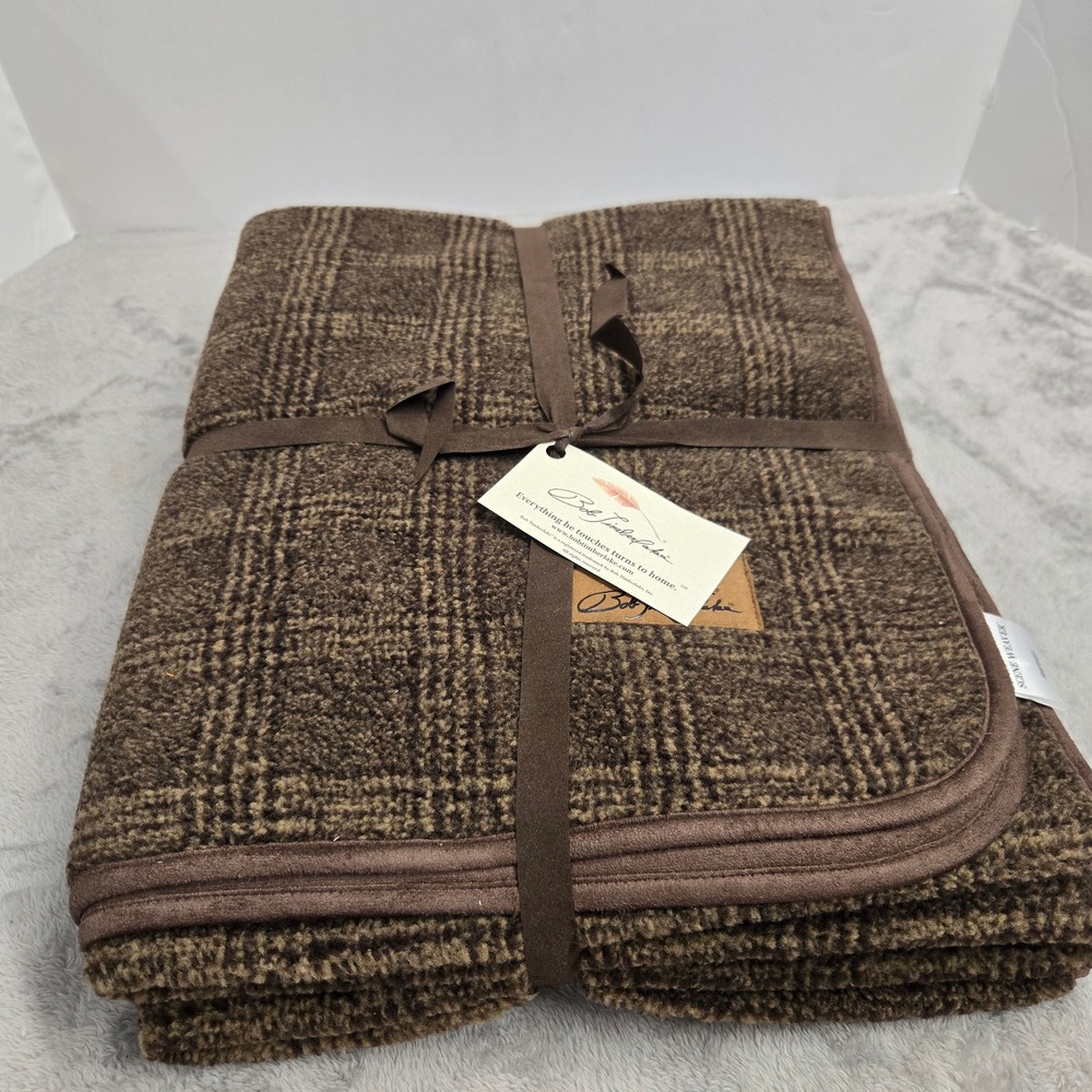 Bob Timberlake Brown Plaid Throw Blanket Faux Suede Backing Lodge Cabin Decor
